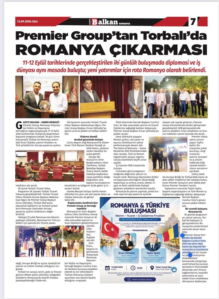 Gazete Balkan Romanya — Premier Group’tan Torbalı’da Romanya Çıkarması